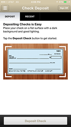 Check Deposit Screen